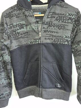 Tony Hawk Full Zip Hoodie Men’s Medium Gray Black Graphic Sherpa Lined size Med